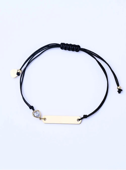 Bransoletka grawer, kryształowe serduszko, stal pozłacana S108076Z-01