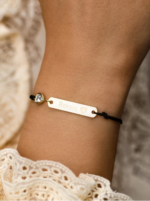 Bransoletka grawer, kryształowe serduszko, stal pozłacana S108076Z-01