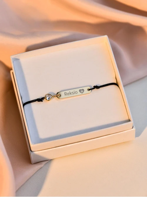 Bransoletka grawer, kryształowe serduszko, stal pozłacana S108076Z-01