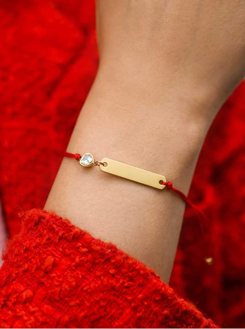 Bransoletka grawer, kryształowe serduszko, stal pozłacana S108076Z-03