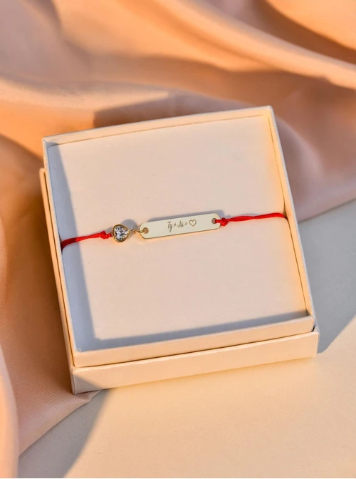 Bransoletka grawer, kryształowe serduszko, stal pozłacana S108076Z-03