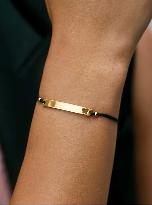 Bransoletka grawer, motylek, zielony, stal pozłacana S108072Z-05