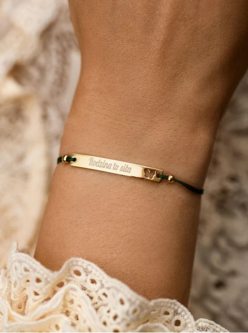 Bransoletka grawer, motylek, zielony, stal pozłacana S108072Z-05