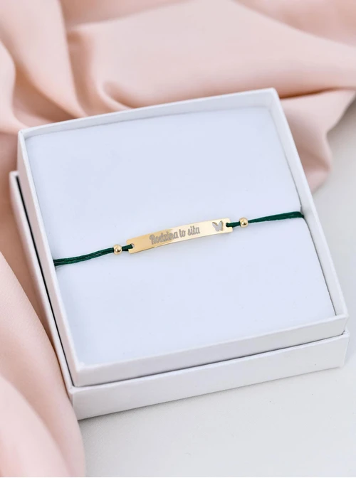 Bransoletka grawer, motylek, zielony, stal pozłacana S108072Z-05