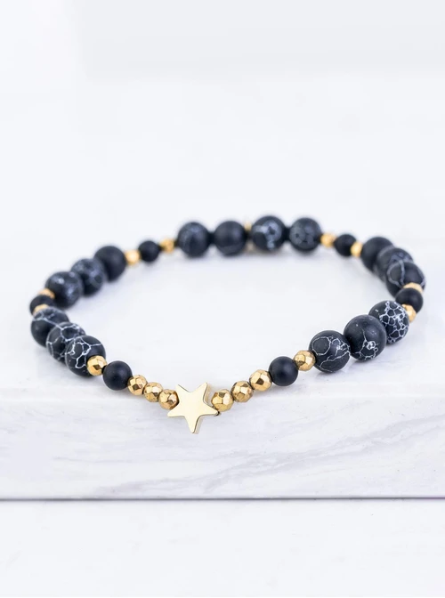 Bransoletka gwiazdka, Czarny Turkus, stal pozłacana S109367Z01
