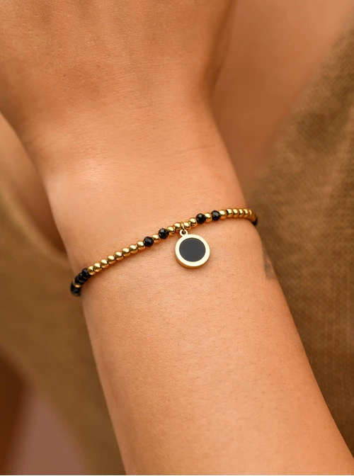 Bransoletka kółeczko, kryształki, stal pozłacana S109385Z01