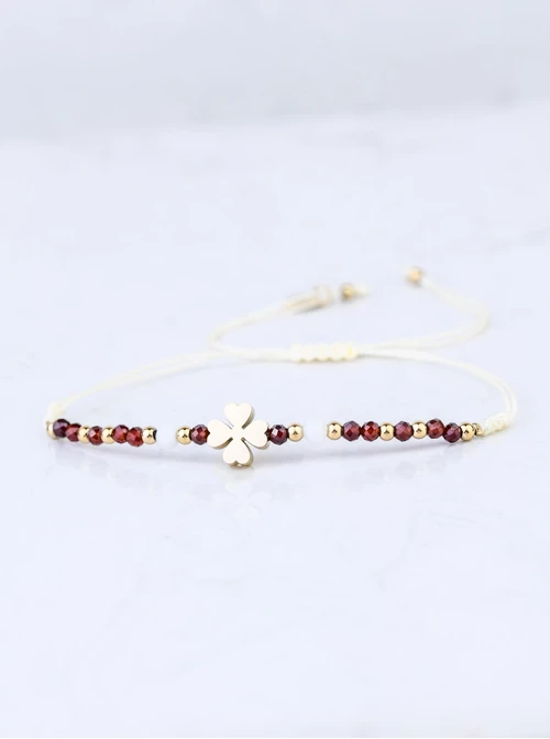 Bransoletka koniczynka, Granat, stal pozłacana S108538Z00