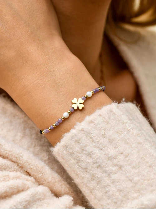 Bransoletka koniczynka, Jadeit, stal pozłacana S108534Z00