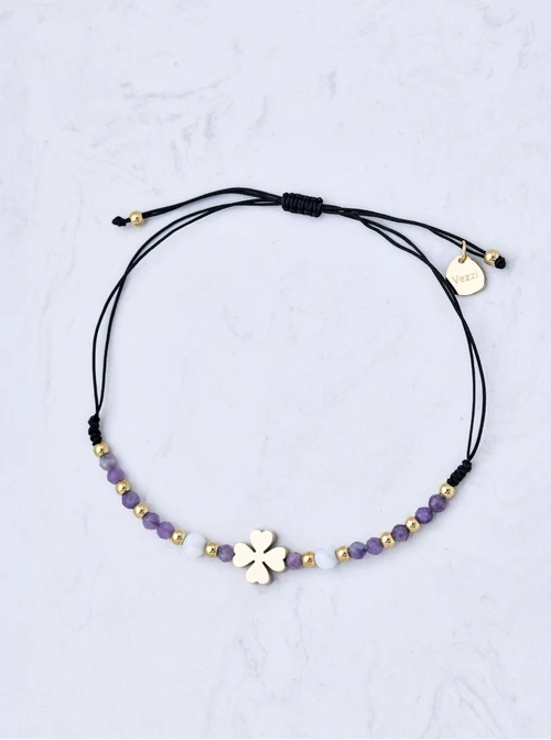 Bransoletka koniczynka, Jadeit, stal pozłacana S108534Z00