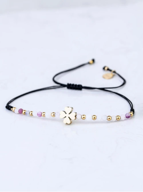 Bransoletka koniczynka, Jadeit, stal pozłacana S108534Z00