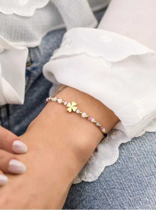 Bransoletka koniczynka, Jadeit, stal pozłacana S108534Z00