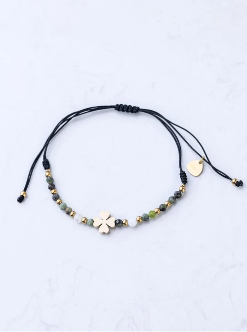 Bransoletka koniczynka, Jaspis, stal pozłacana S108535Z00