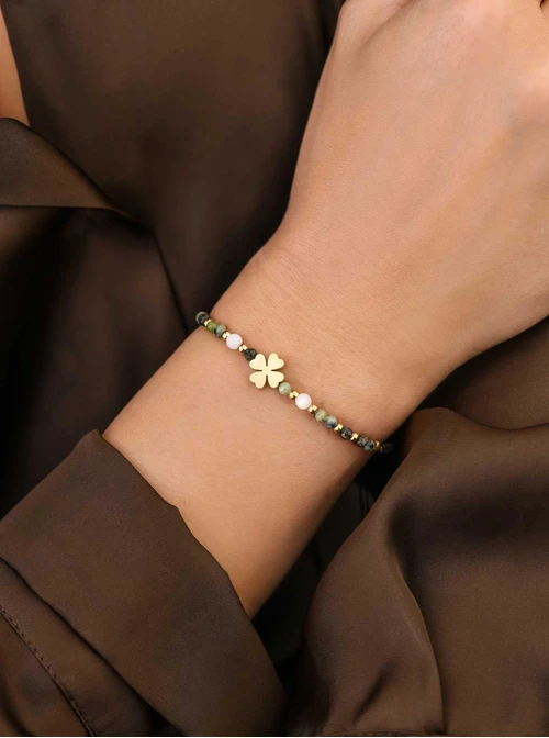 Bransoletka koniczynka, Jaspis, stal pozłacana S108535Z00