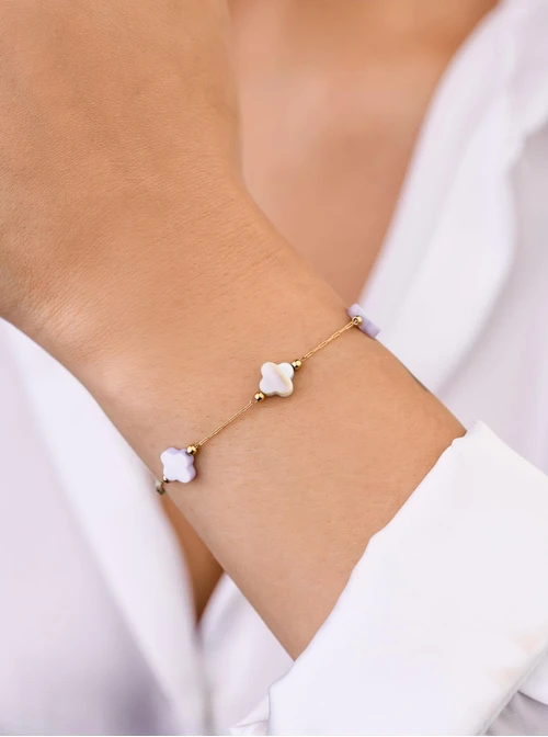 Bransoletka koniczynka, stal pozłacana S108401Z07