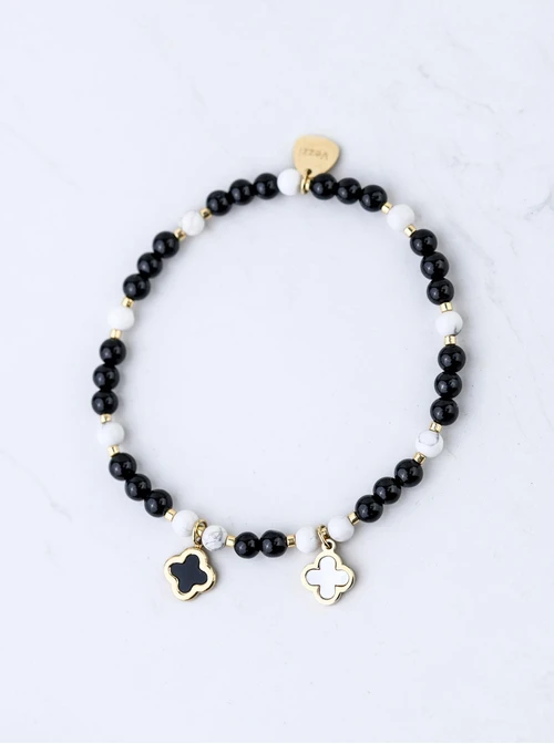 Bransoletka koniczynki, Obsydian, stal pozłacana S109376Z01