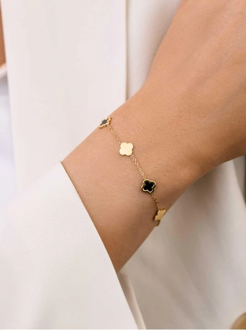 Bransoletka koniczynki, stal pozłacana S109503Z00