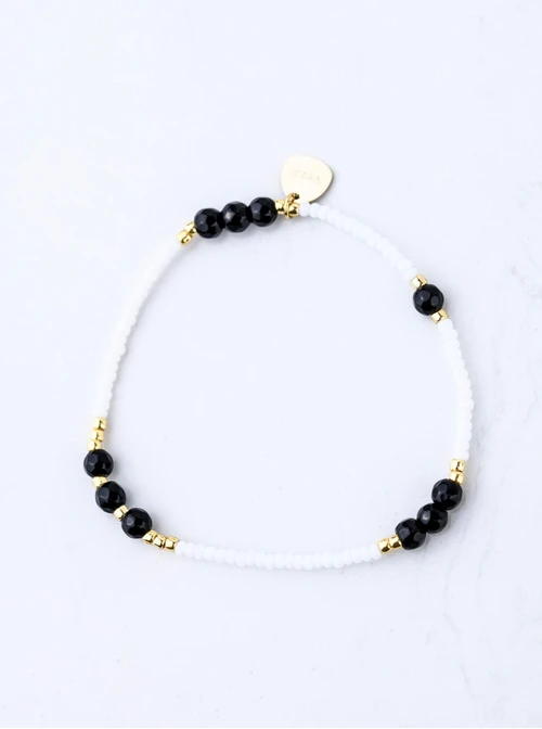 Bransoletka koraliki, Obsydian, stal pozłacana S109408Z00