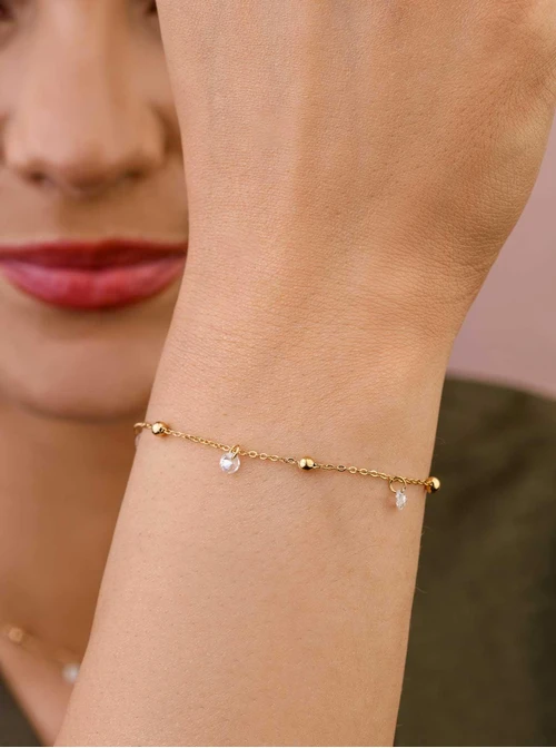 Bransoletka kryształki, stal pozłacana S109505Z02