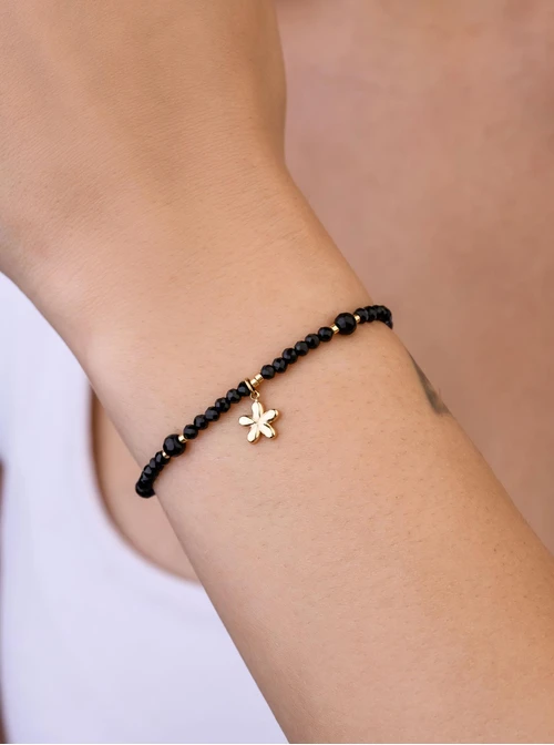 Bransoletka kwiatuszek, kryształki, stal pozłacana S109388Z01