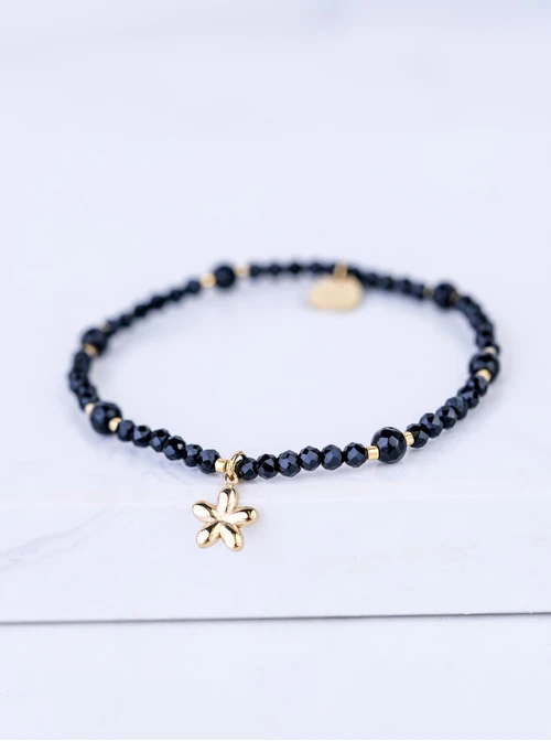 Bransoletka kwiatuszek, kryształki, stal pozłacana S109388Z01