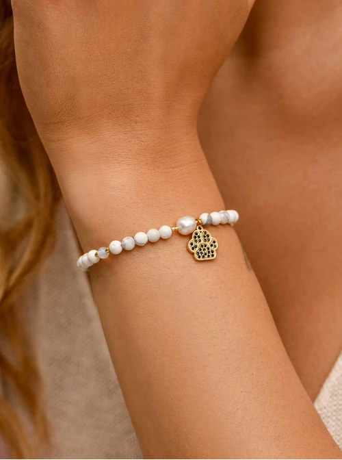 Bransoletka łapka, Howlit, stal pozłacana S109398Z01