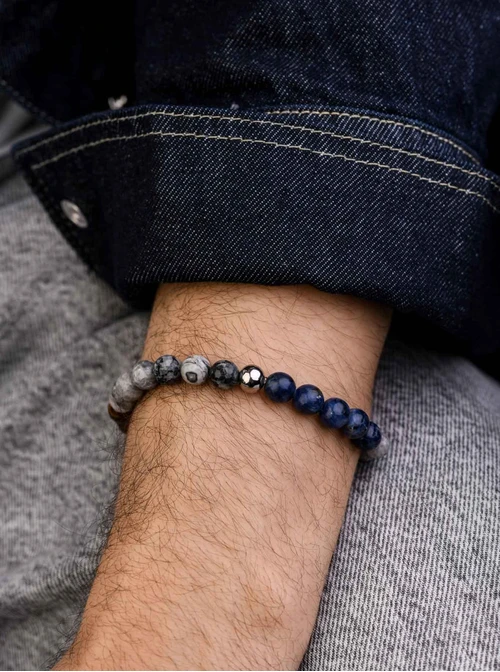 Bransoletka męska, Jaspis, Tygrysie Oko, Sodalit, stal S109227S00