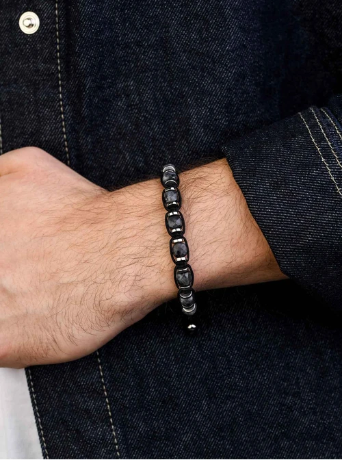 Bransoletka męska, Kwarc turmalinowy, stal S109259S00