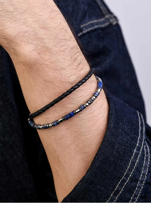 Bransoletka męska, Lapis Lazuli, stal S109269S00