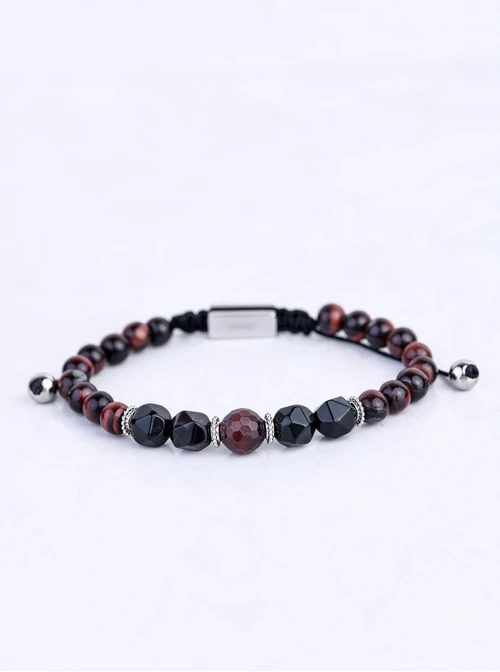 Bransoletka męska, Obsydian, Tygrysie Oko, stal S109257S00