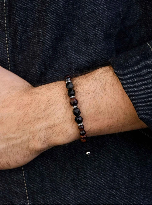 Bransoletka męska, Obsydian, Tygrysie Oko, stal S109257S00