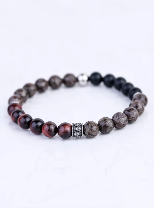 Bransoletka męska, Onyks, Czerwone Tygrysie oko, stal S109226S00