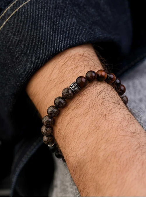 Bransoletka męska, Onyks, Czerwone Tygrysie oko, stal S109226S00