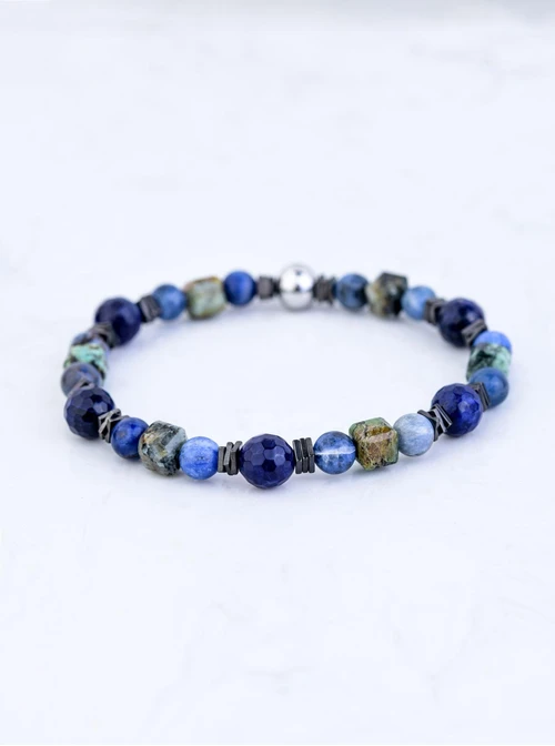 Bransoletka męska, Sodalit, Turkus Afrykański, stal S109239S00