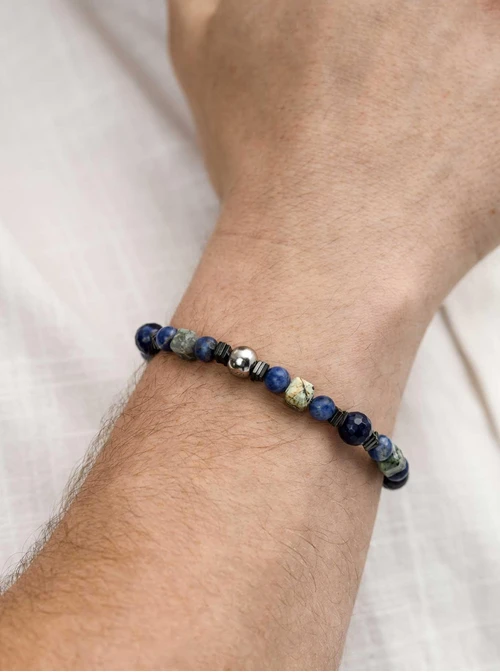 Bransoletka męska, Sodalit, Turkus Afrykański, stal S109239S00