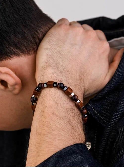 Bransoletka męska, Tygrysie Oko, stal S109233S00