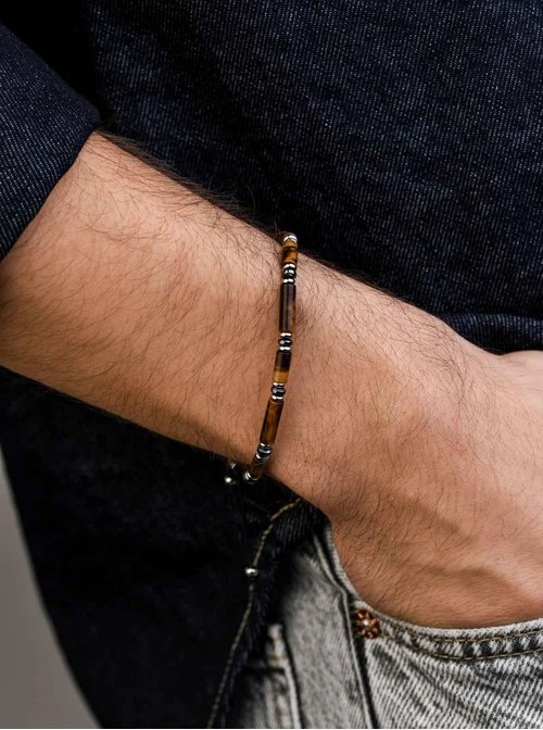 Bransoletka męska, Tygrysie Oko, stal S109265S00