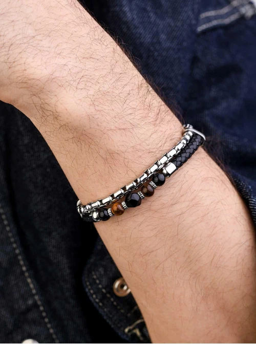 Bransoletka męska, Tygrysie Oko, stal S109278S01