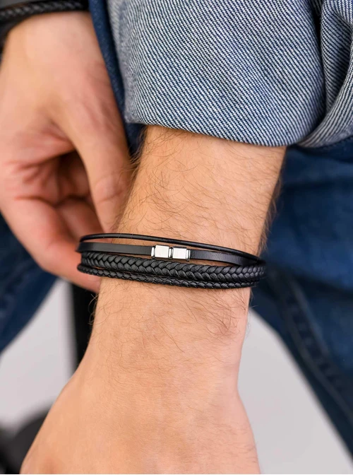 Bransoletka męska, czarny, stal S109306S01