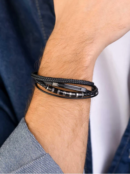 Bransoletka męska, czarny, stal S109310S01
