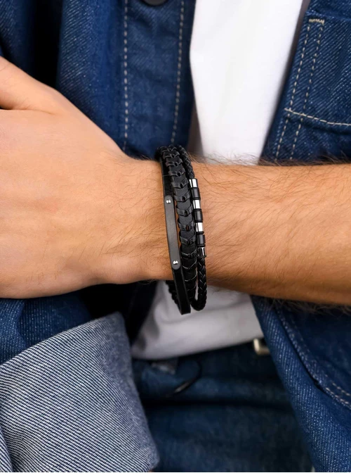 Bransoletka męska, czarny, stal S109315S01
