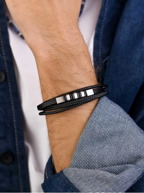 Bransoletka męska, czarny, stal S109317S01