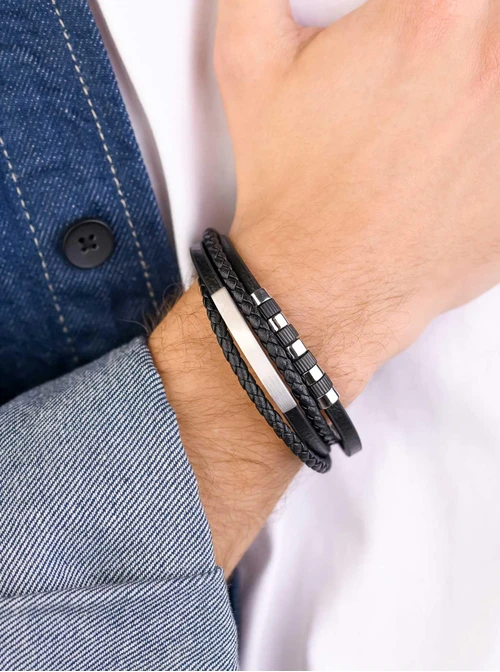 Bransoletka męska, czarny, stal S109318S01