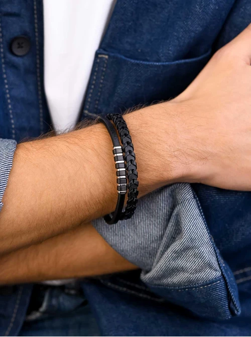 Bransoletka męska, czarny, stal S109319S01