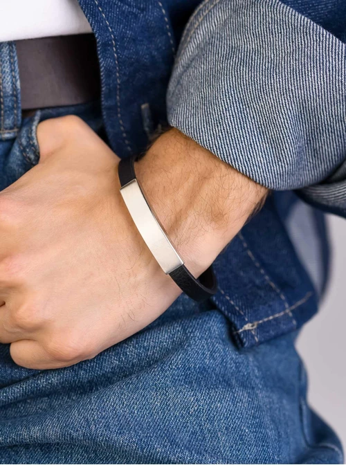 Bransoletka męska, czarny, stal S109321S01