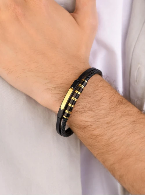 Bransoletka męska, czarny, stal pozłacana S109301Z01