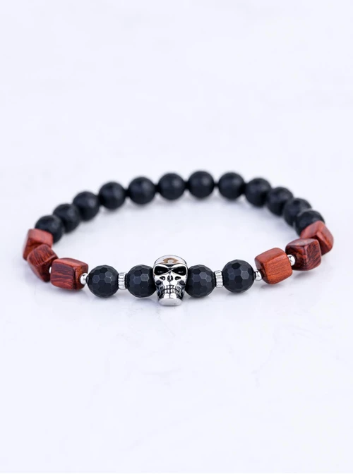 Bransoletka męska, czaszka, Onyks, stal S109225S00