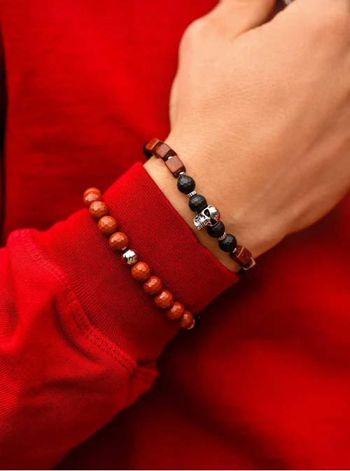 Bransoletka męska, czaszka, Onyks, stal S109225S00