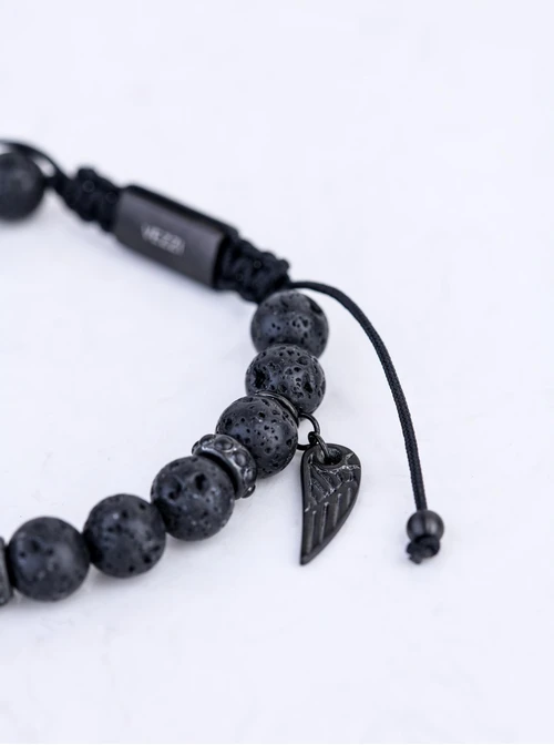 Bransoletka męska, skrzydło, Lawa wulkaniczna, stal S109242S01