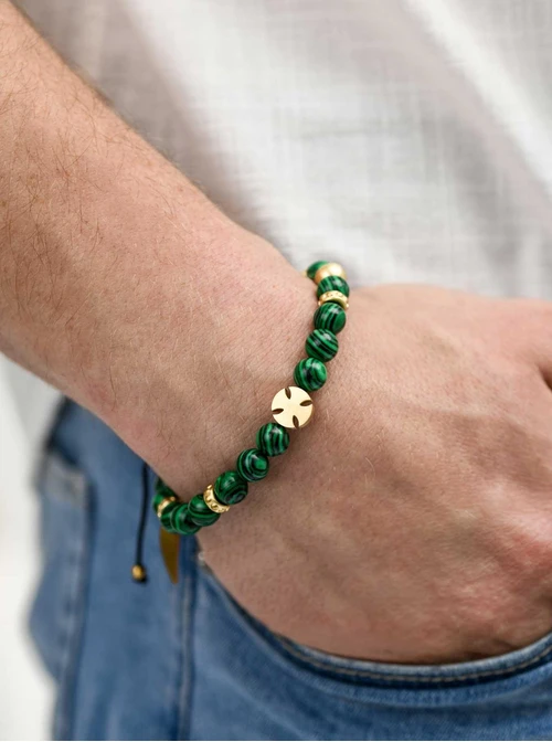 Bransoletka męska, skrzydło, Malachit, stal S109240Z00