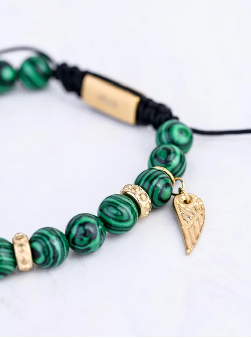 Bransoletka męska, skrzydło, Malachit, stal S109240Z00